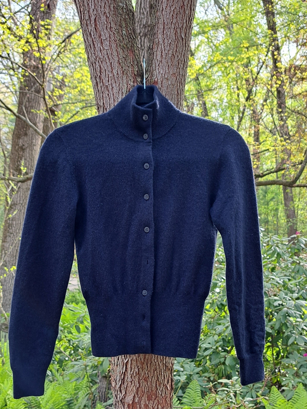 NAADAM Black Button-Front Mock Neck Cardigan